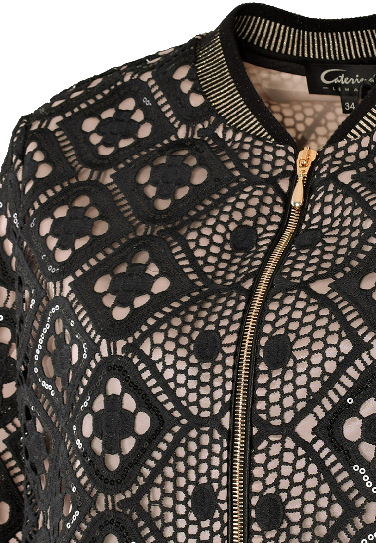 Żakiet typu bomberka z kontrastową podszewką i cekinami