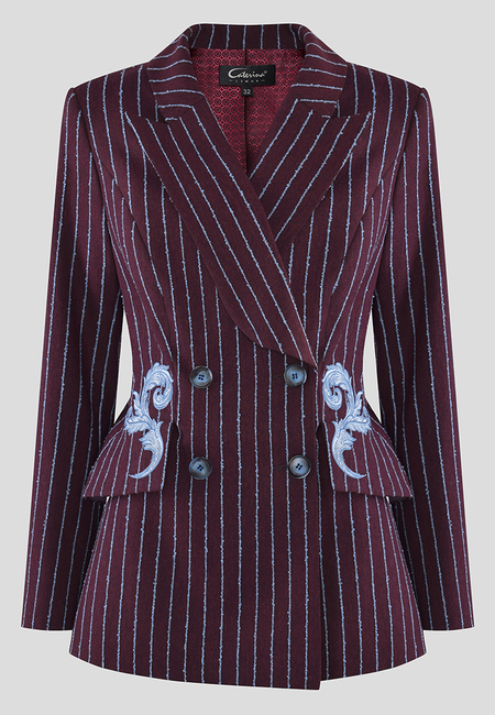 Dwurzędowy żakiet z baskinką i aplikacją