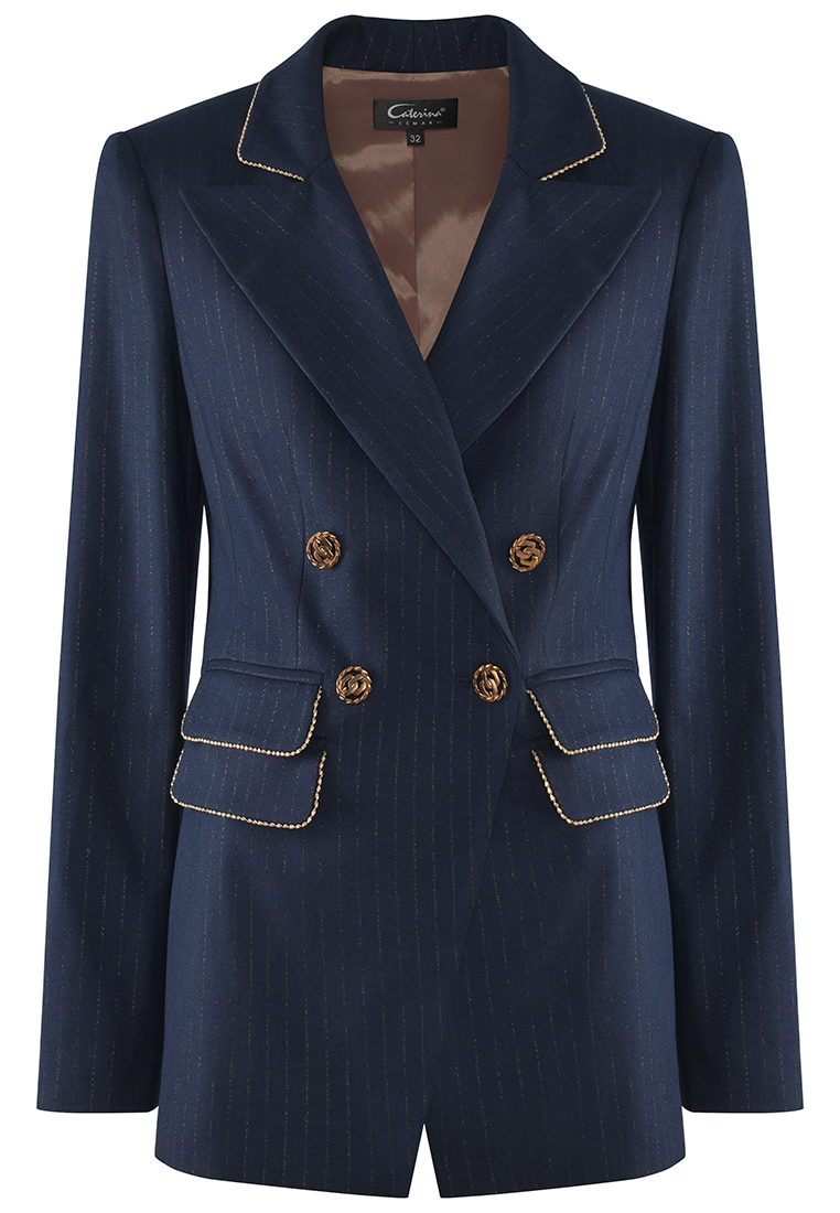 Granatowy żakiet z miedzianymi guzikami