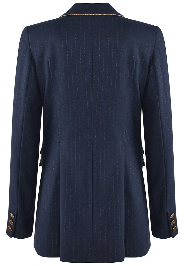 Granatowy żakiet z miedzianymi guzikami