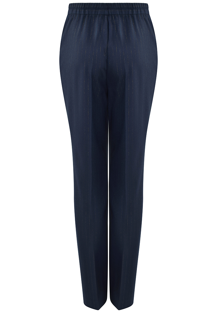 Granatowe spodnie w miedziany prążek