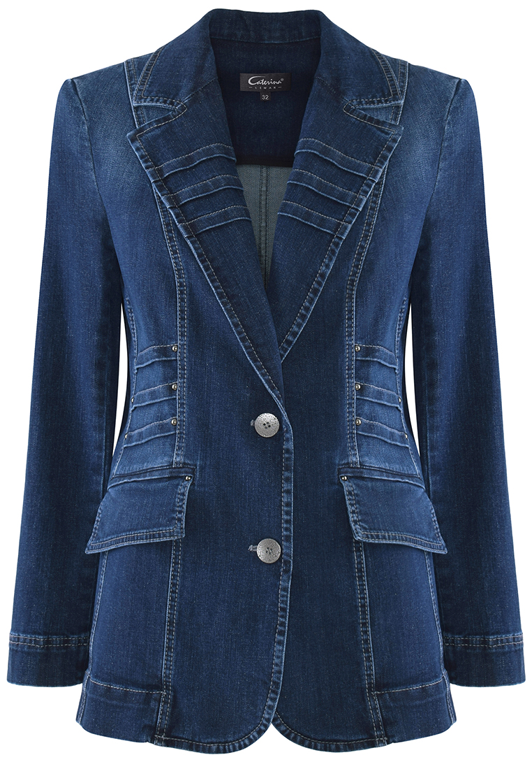 Granatowy żakiet z jeansowej tkaniny