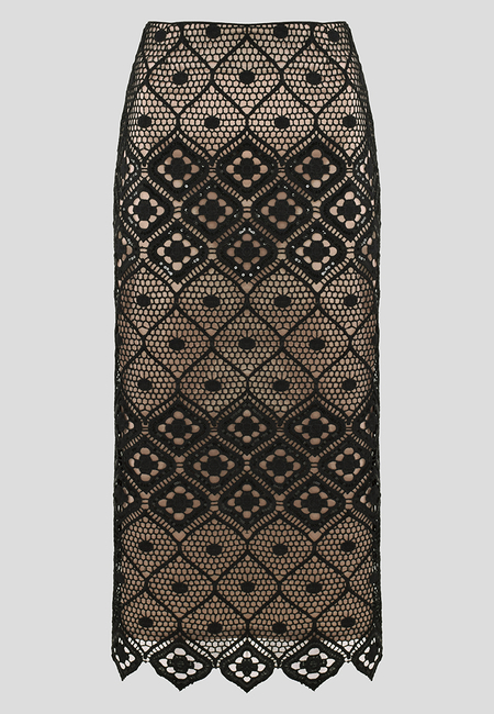 Wyszywana spódnica z kontrastową podszewką i cekinami