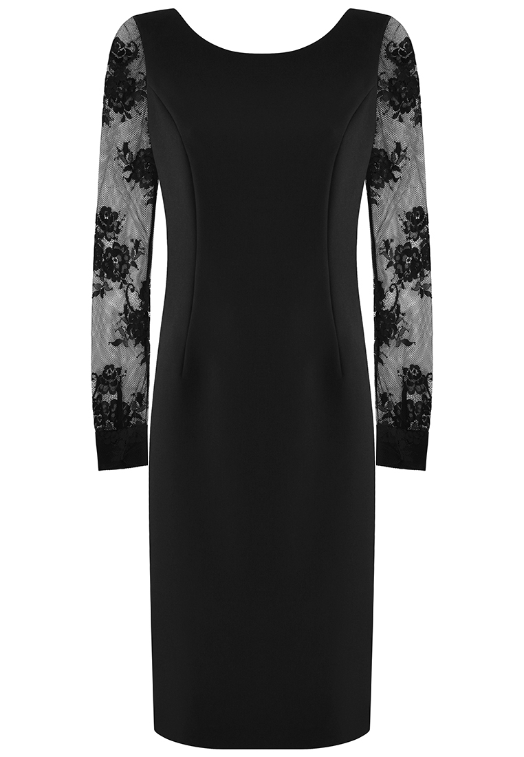 Czarna sukienka z koronkowymi rękawami
