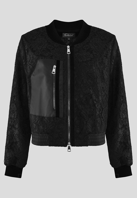 Żakiet typu bomberka z koronki