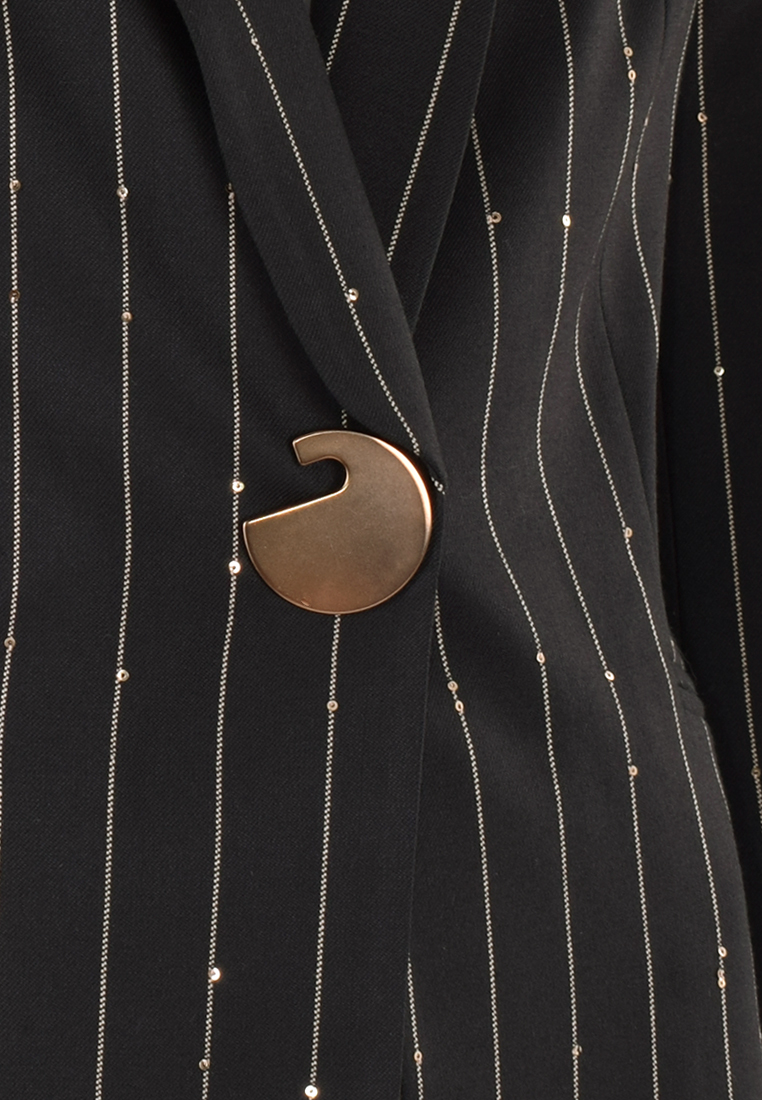 Czarny żakiet z beżowym prążkiem i cekinami