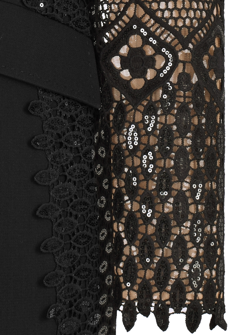 Dłuższy czarny żakiet  z kontrastową podszewką i cekinami