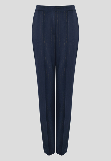 Granatowe spodnie w miedziany prążek