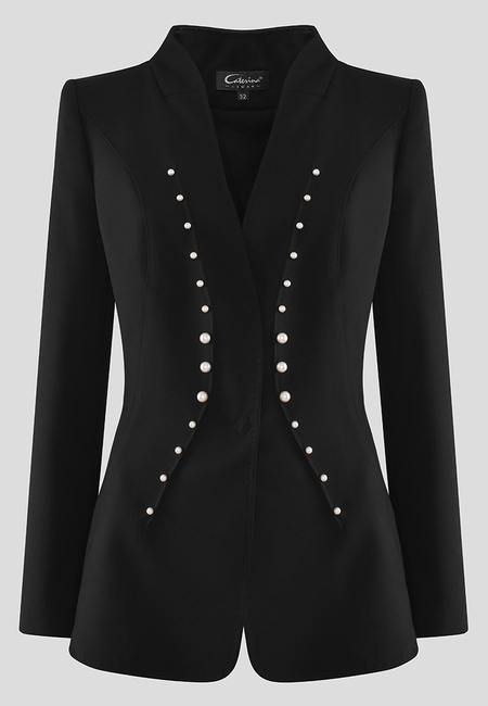 Czarny, wizytowy żakiet z dżetami