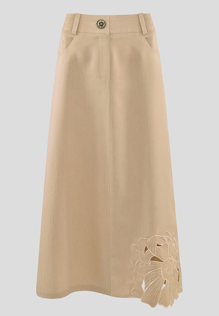 Beżowa spódnica z haftowanym kwiatem