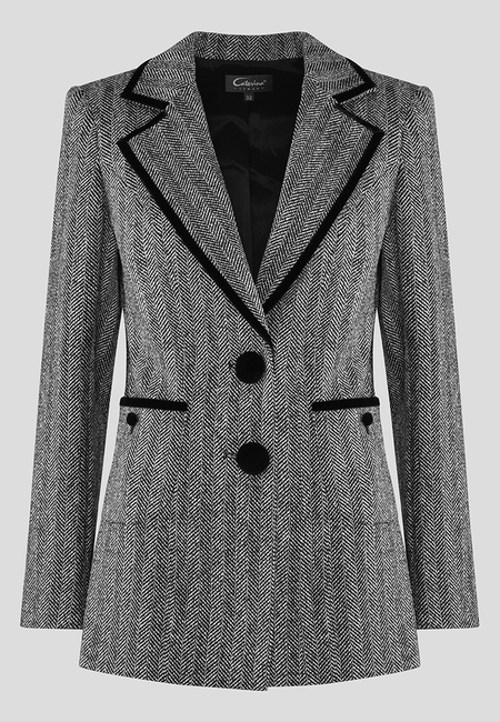 Ciepły żakiet w klasyczną jodełkę