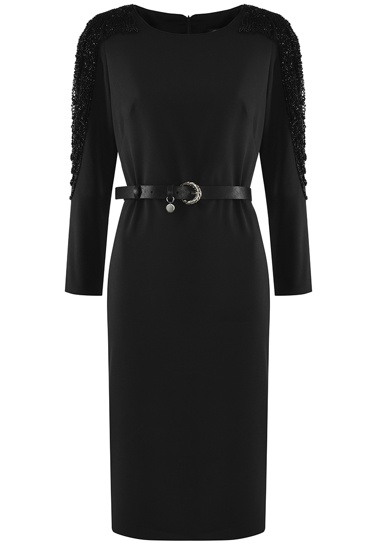 Wizytowa sukienka z koralikami na ramionach