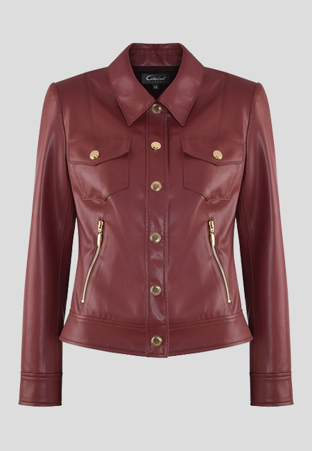 Bordowy żakiet z ekoskóry