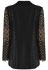 Dłuższy czarny żakiet z kontrastową podszewką i cekinami