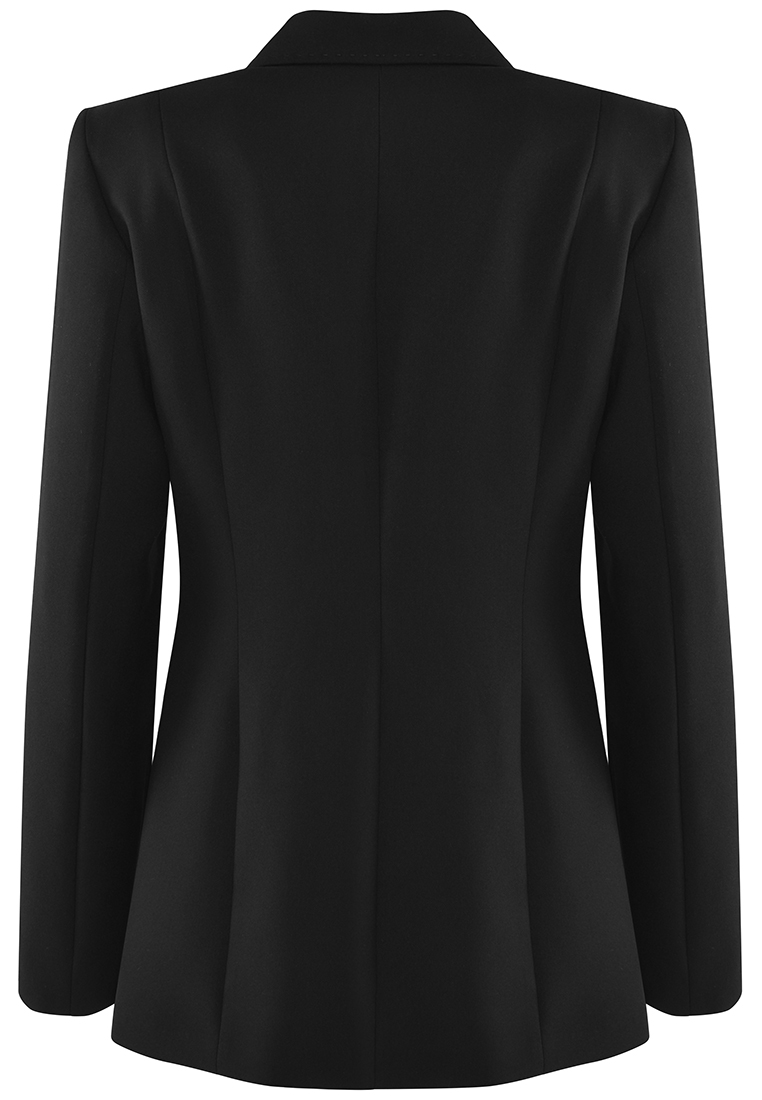 Dłuższy czarny żakiet z haftowanym kwiatem