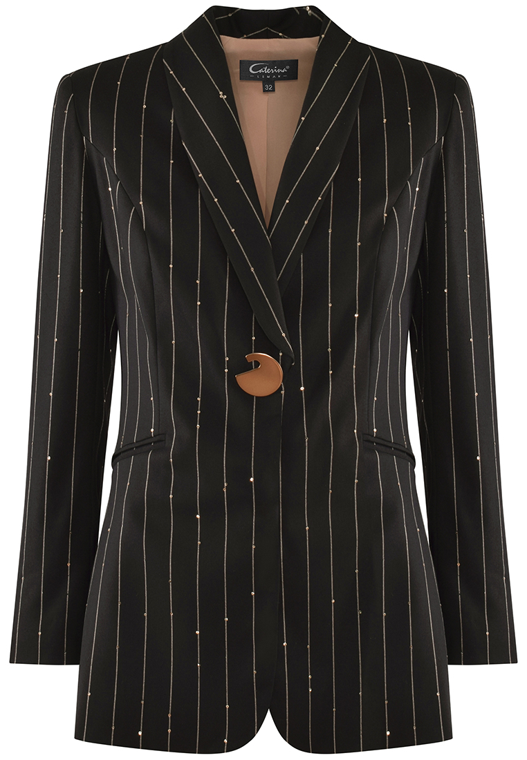 Czarny żakiet z beżowym prążkiem i cekinami