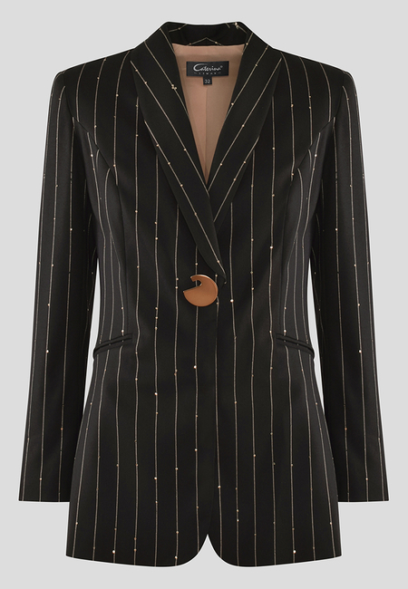 Czarny żakiet z beżowym prążkiem i cekinami