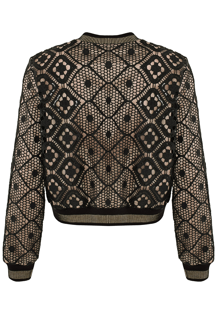 Żakiet typu bomberka z kontrastową podszewką i cekinami