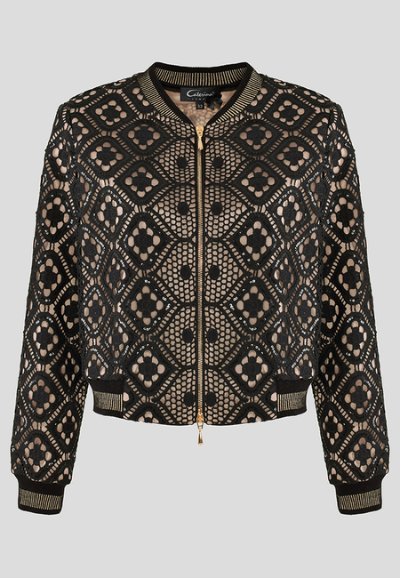 Żakiet typu bomberka z kontrastową podszewką i cekinami