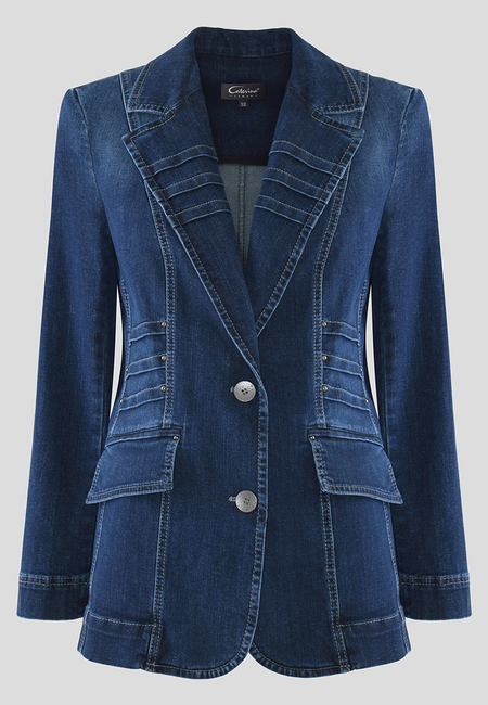 Granatowy żakiet z jeansowej tkaniny