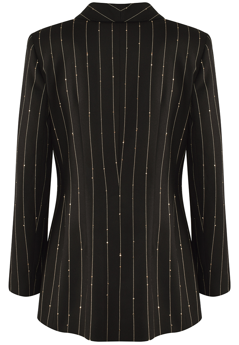 Czarny żakiet z beżowym prążkiem i cekinami