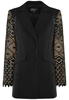 Dłuższy czarny żakiet  z kontrastową podszewką i cekinami