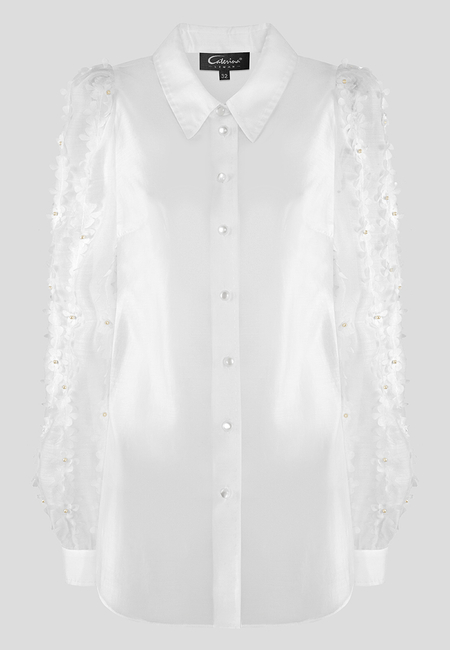 Biała bluzka z przestrzennymi kwiatuszkami