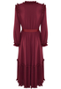 Bordowa sukienka z plisowaniem i żabotem