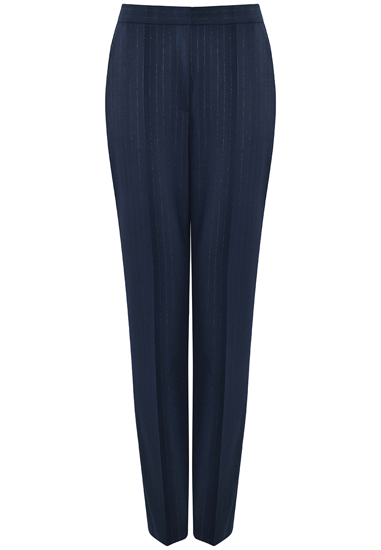 Granatowe spodnie w miedziany prążek