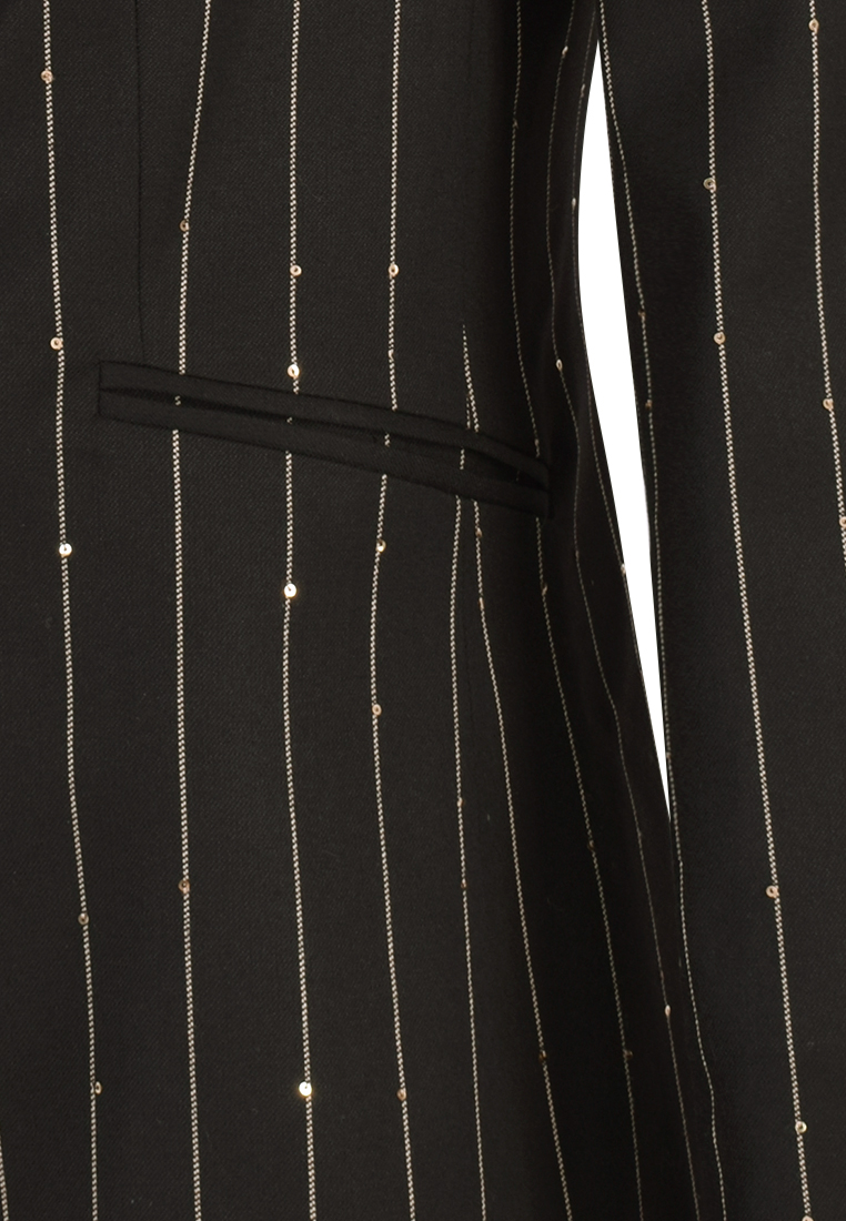 Czarny żakiet z beżowym prążkiem i cekinami