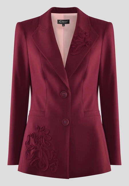 Bordowy żakiet z oryginalną aplikacją