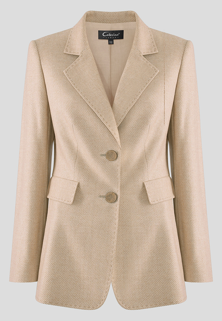 Beżowy żakiet o wzorze jodełki