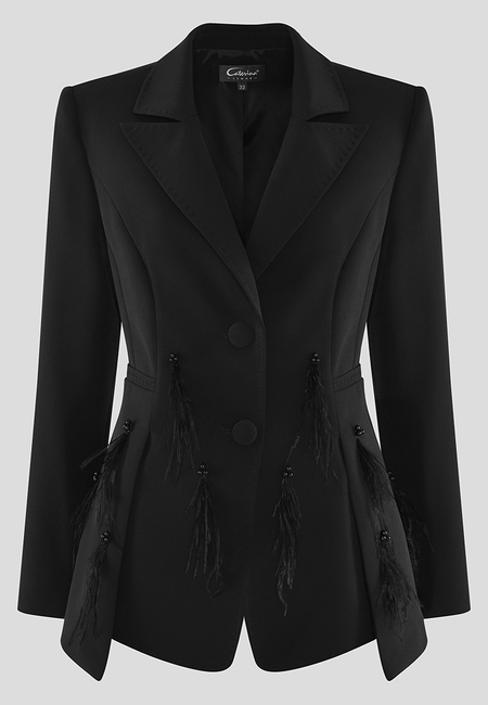 Czarny żakiet z piórkami