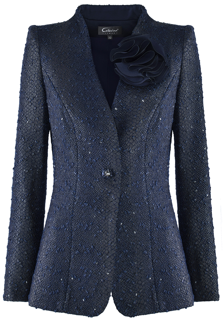 Granatowy żakiet z kwiatem