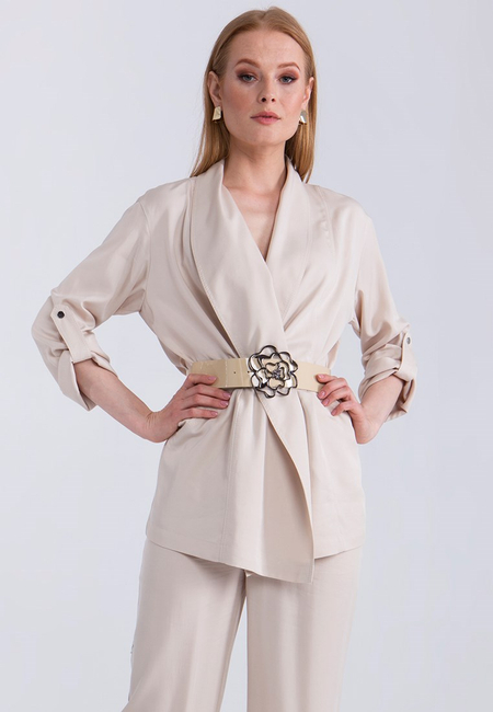 Luźny żakiet z szalowym kołnierzem