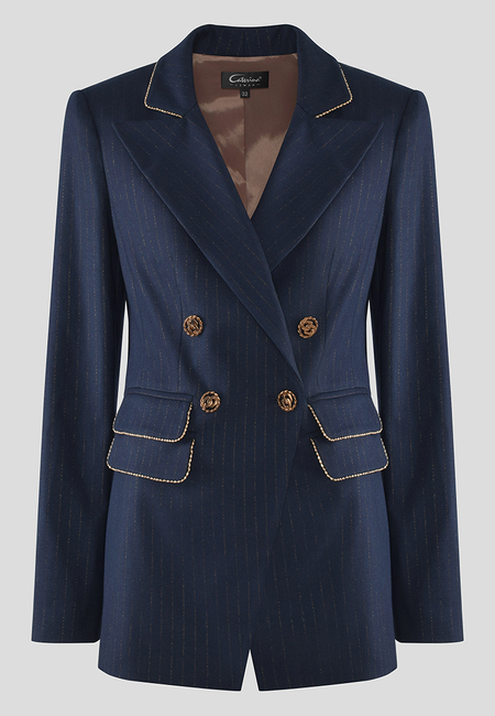 Granatowy żakiet z miedzianymi guzikami