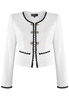 Biały żakiet z kontrastowymi lamówkami