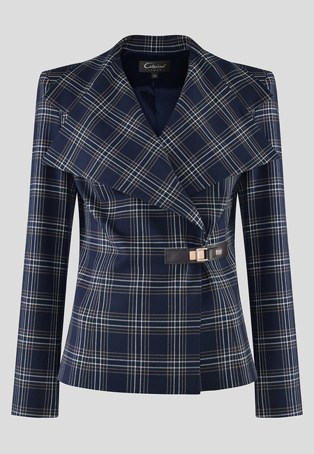 Granatowy żakiet z szalowym kołnierzem