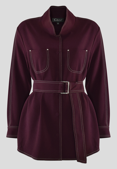 Bordowa koszula z paskiem