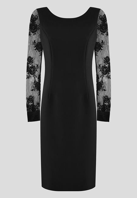 Czarna sukienka z koronkowymi rękawami