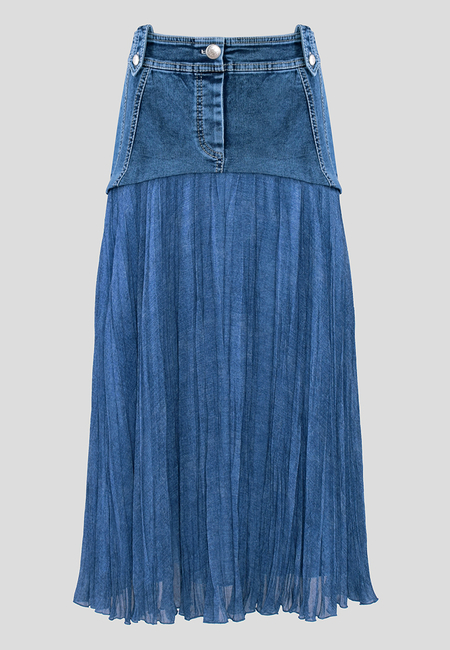 Niebieska spódnica z kreszowanym dołem