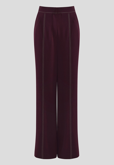 Bordowe spodnie z przeszyciami