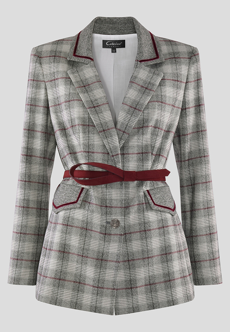 Żakiet w szaro-kremową kratę