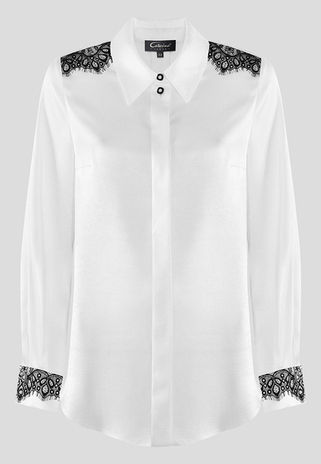 Bluzka koszulowa z kontrastową koronką