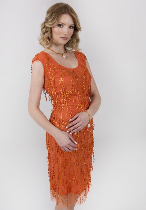 Sukienka cekinowa w kolorze pomarańczy