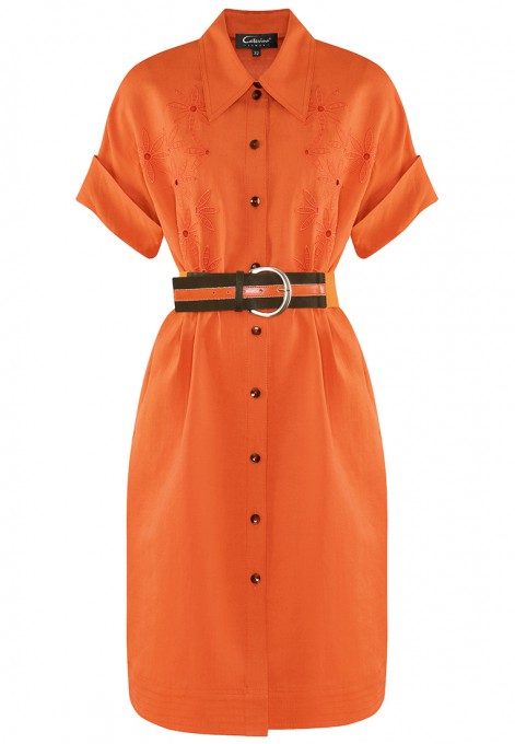 Pomarańczowa sukienka typu szmizjerka