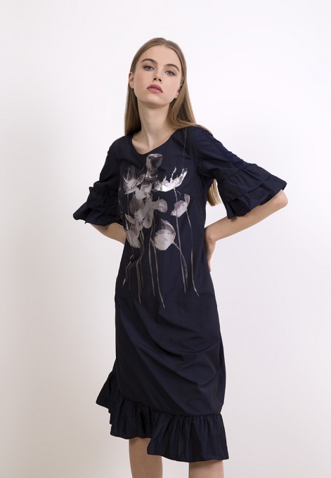 Granatowa sukienka z dwóch tkanin