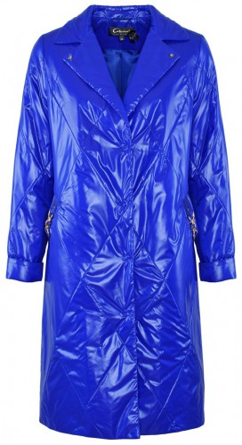 Pikowany płaszcz pięknym kolorze fluo niebieskim