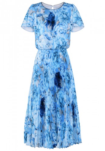 Błękitna sukienka z plisowanym dołem